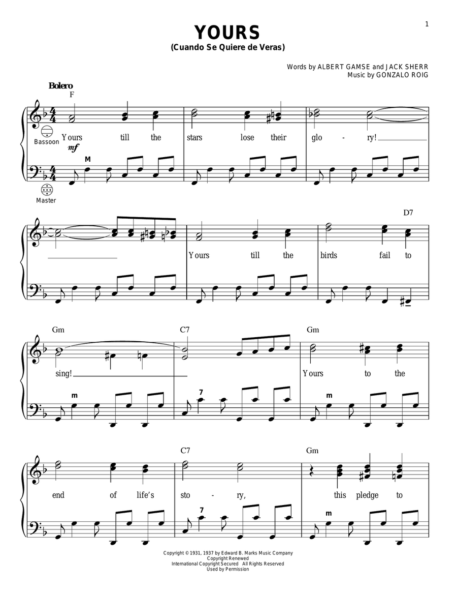 Yours (Cuando Se Quiere De Veras) Accordion scores gallery preview page 1