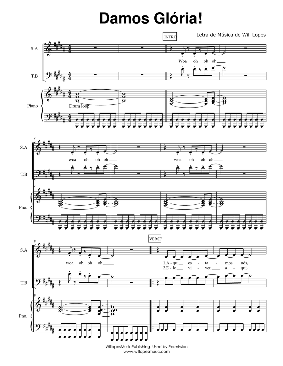 Damos Gloria (SATB com Piano) - PORTUGUES 4-Part scores gallery preview page 1