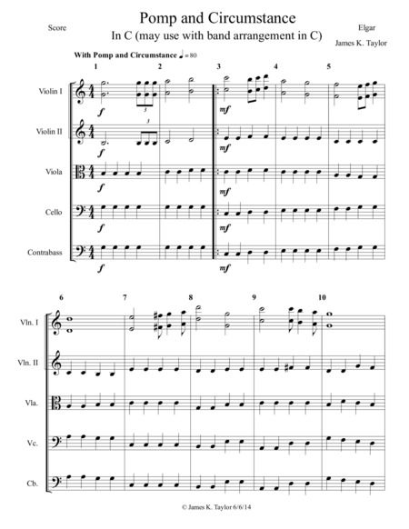 Pomp and Circumstance (String Orchestra parts optional use with band arrangement in C) image number null