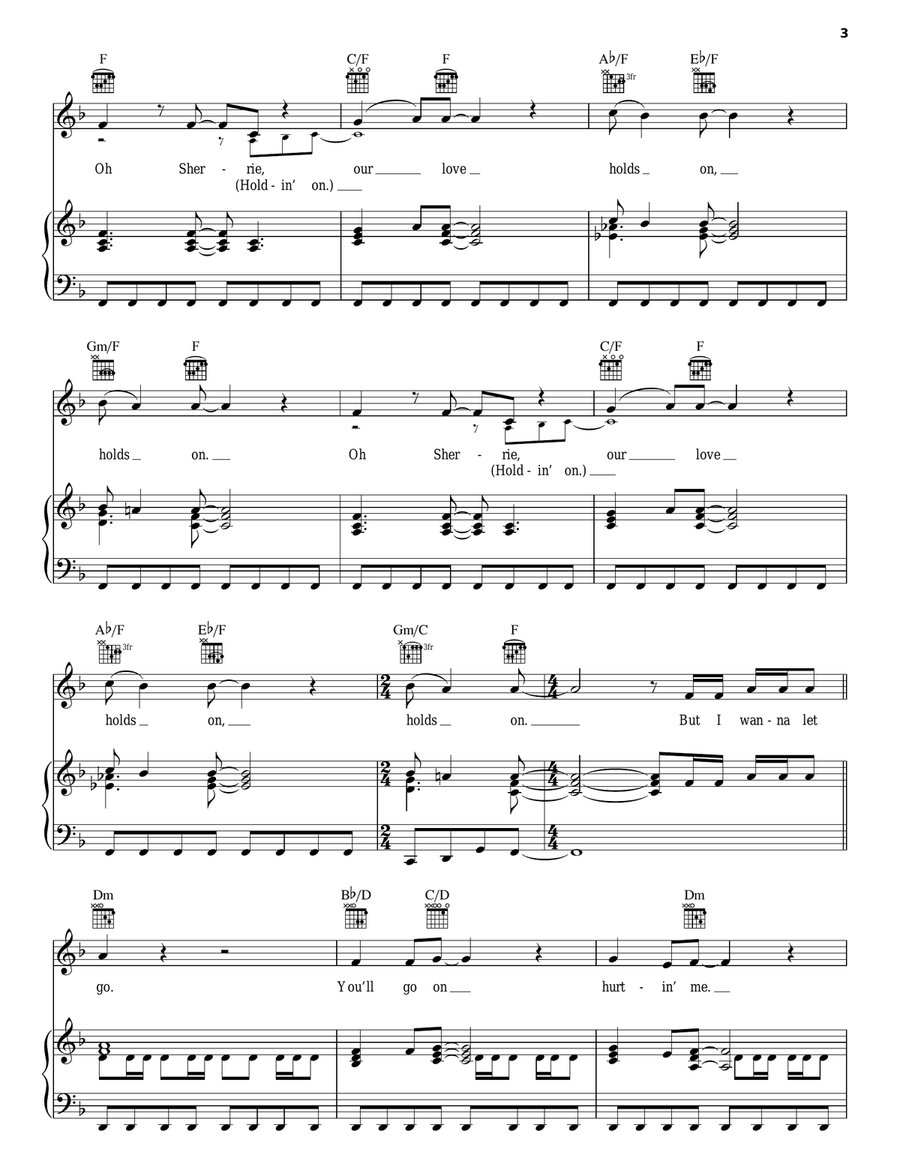 Oh Sherrie Piano, Vocal, Guitar scores gallery preview page 3