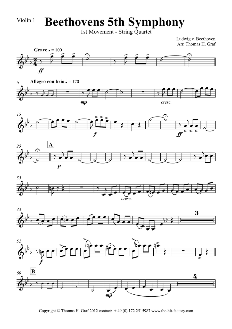 Beethovens 5th Symphony - 1st Movement - String Quartet String Quartet scores gallery preview page 4