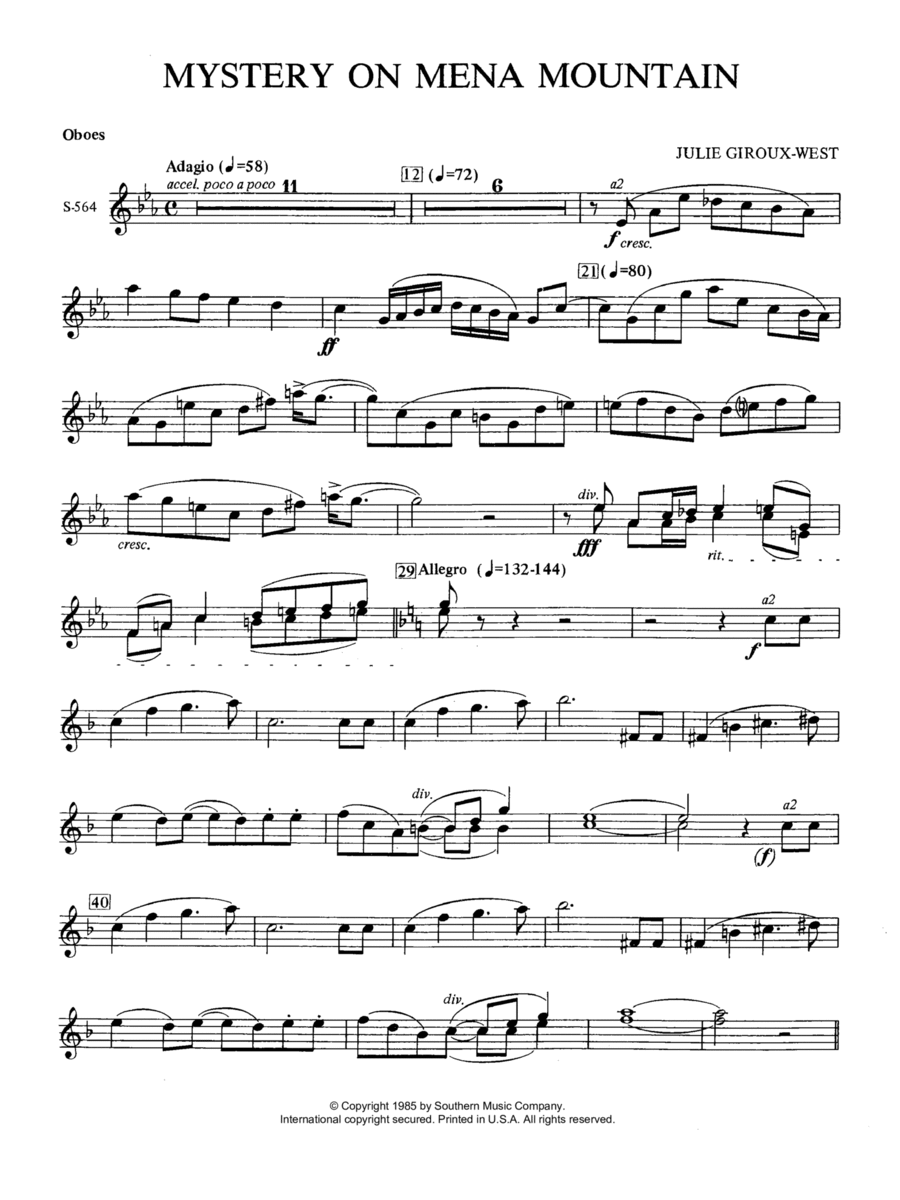 Mystery on Mena Mountain - Oboe Concert Band scores gallery preview page 1