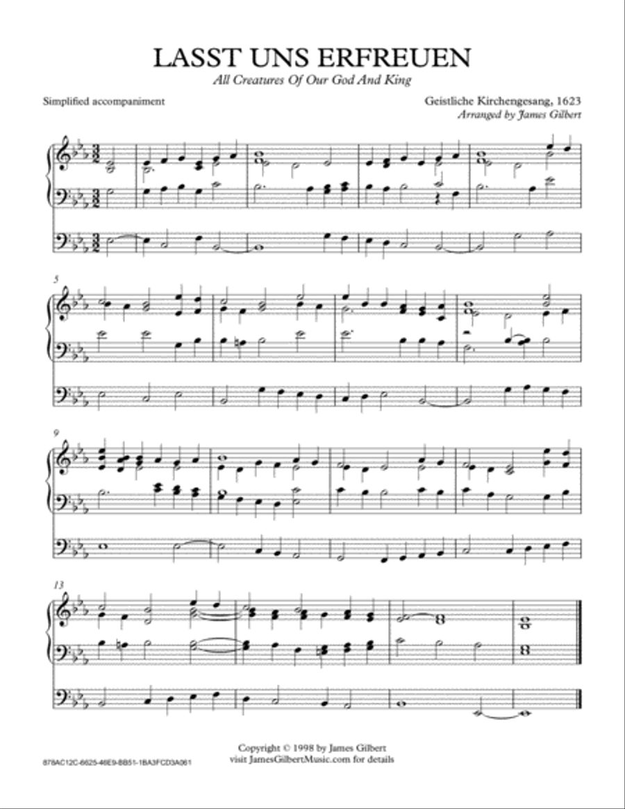 LASST UNS ERFREUEN (All Creatures Of Our God And King) LASST UNS ERFREUEN (All Creatures Of Our God And King) Organ Solo scores gallery preview page 1