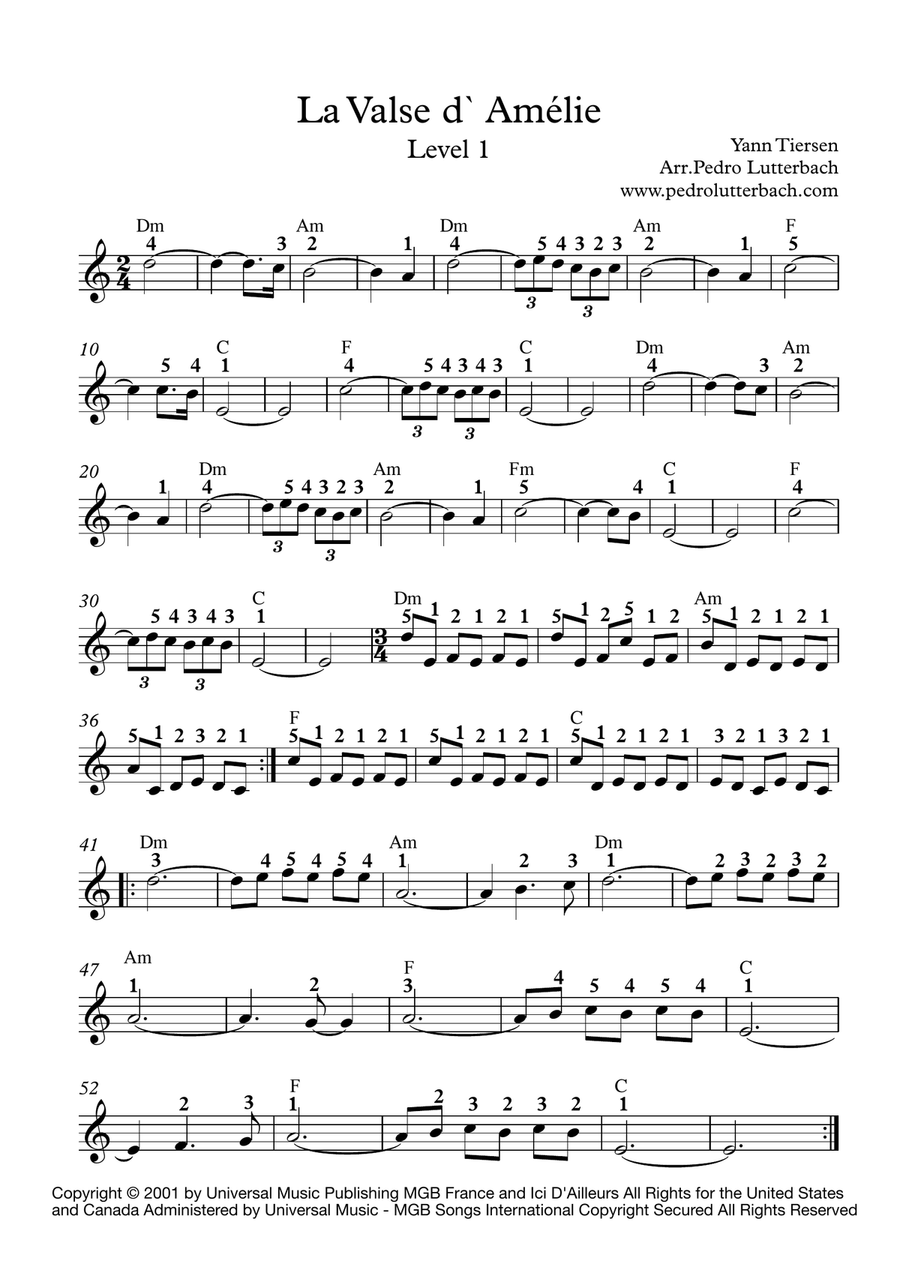 La Valse D'amelie Easy Piano scores gallery preview page 1