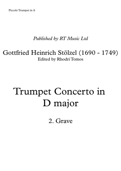 Stolzel Concerto in D major (HauH 5.3). 2. Grave. Trumpet sheet music picc A, D, C