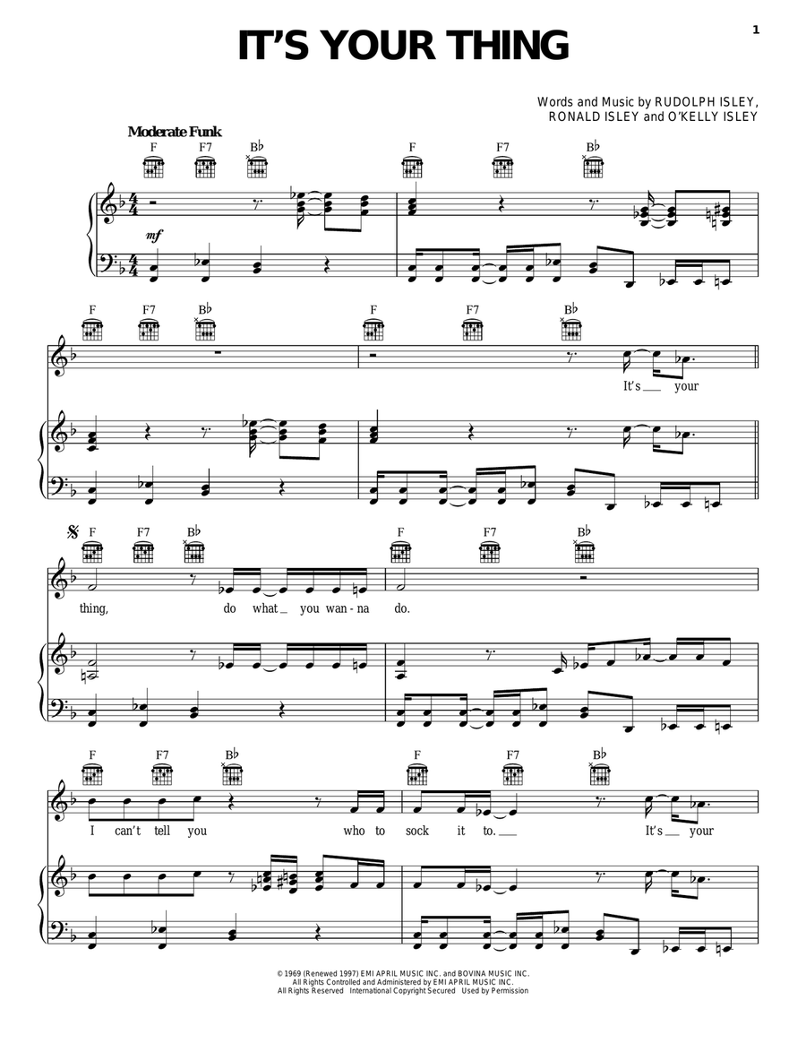 It's Your Thing It's Your Thing Piano, Vocal, Guitar scores gallery preview page 1