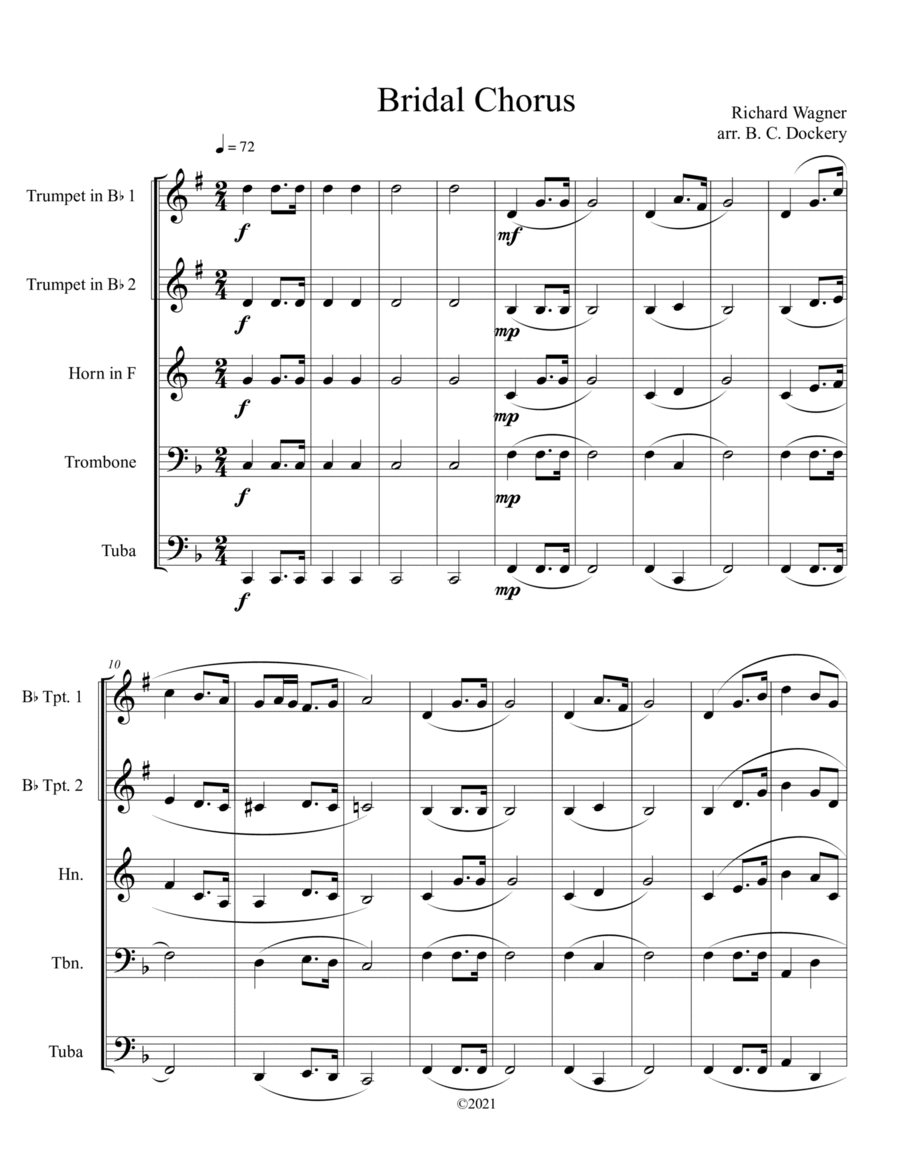 Bridal Chorus (Here Comes the Bride) for Brass Quintet Brass Quintet scores gallery preview page 1