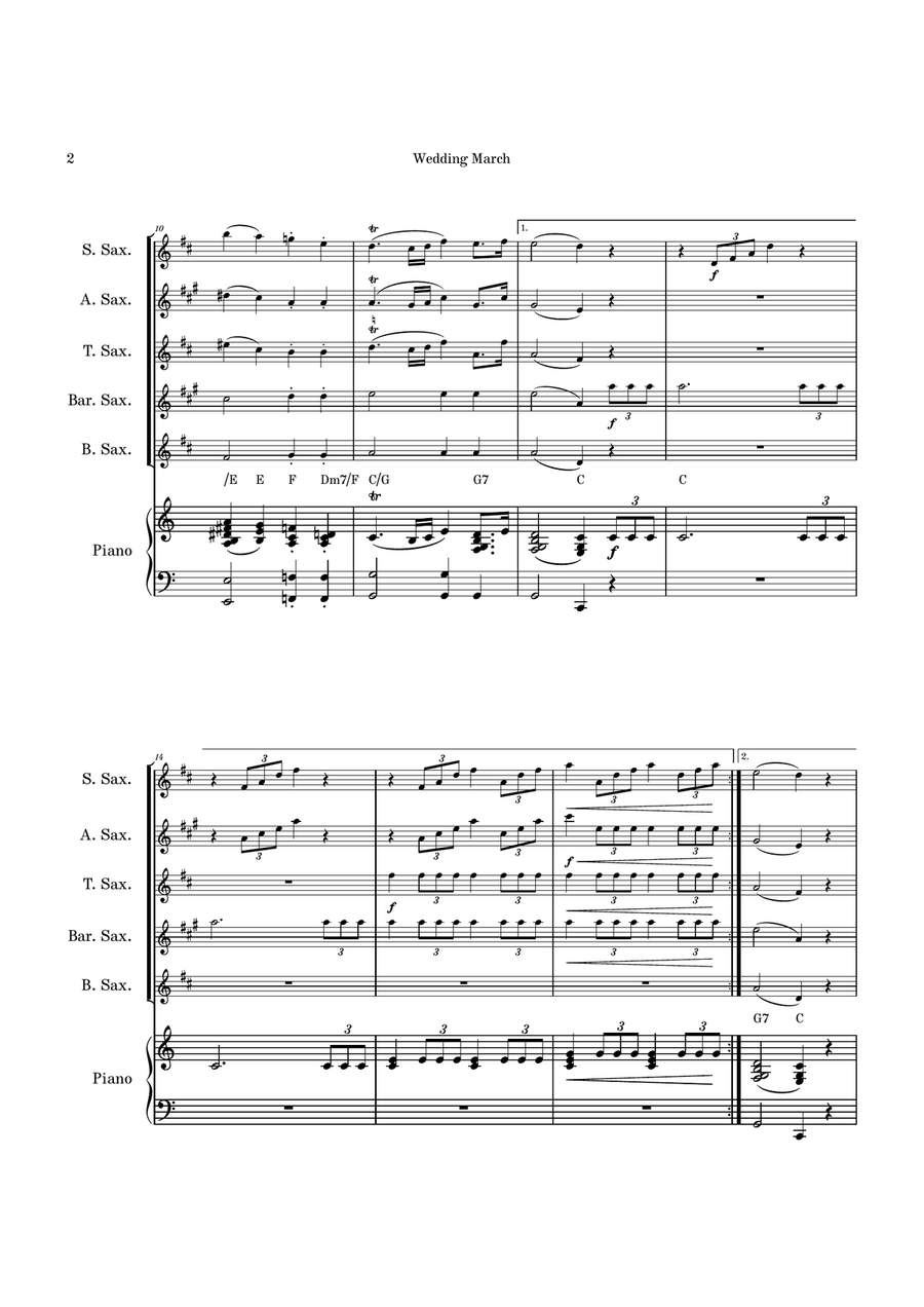 Wedding March Saxophone Quintet scores gallery preview page 2