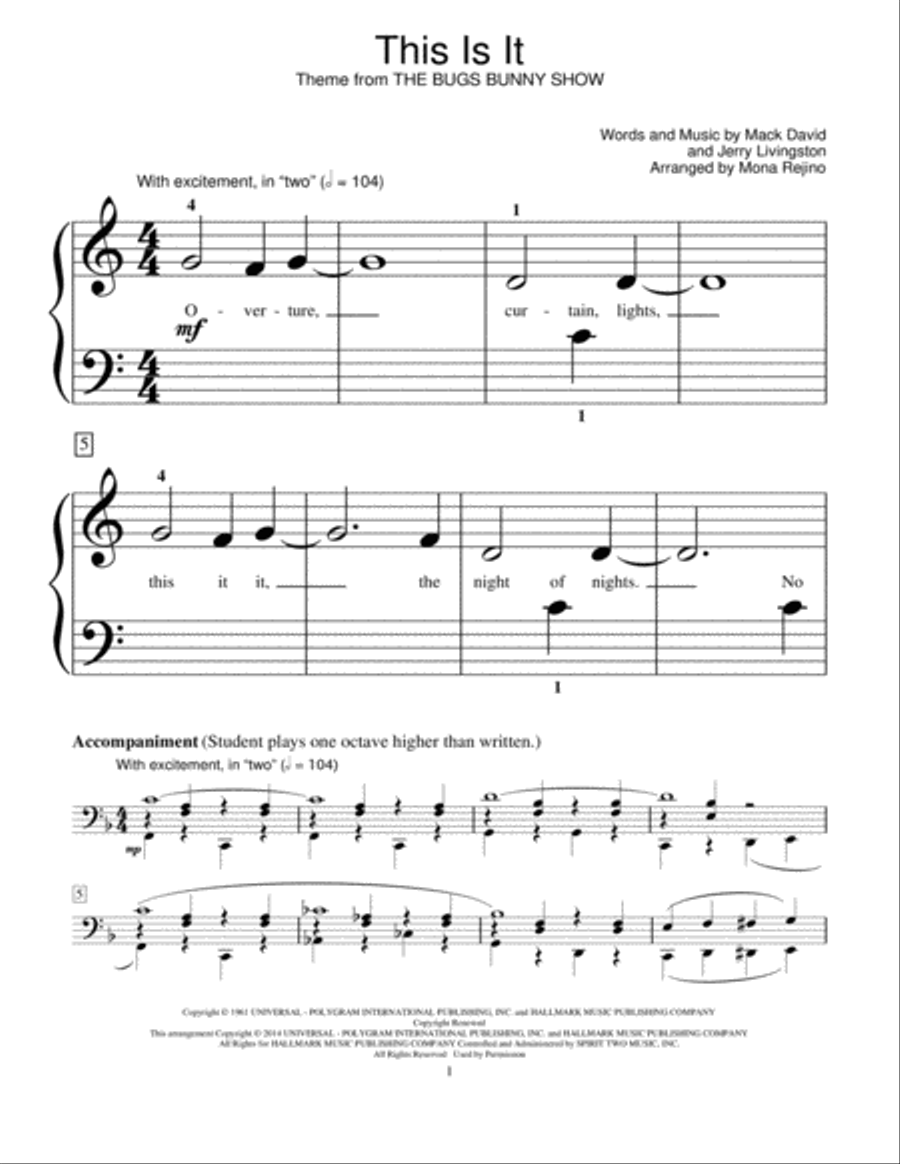 This Is It (arr. Mona Rejino) Piano Method scores gallery preview page 1