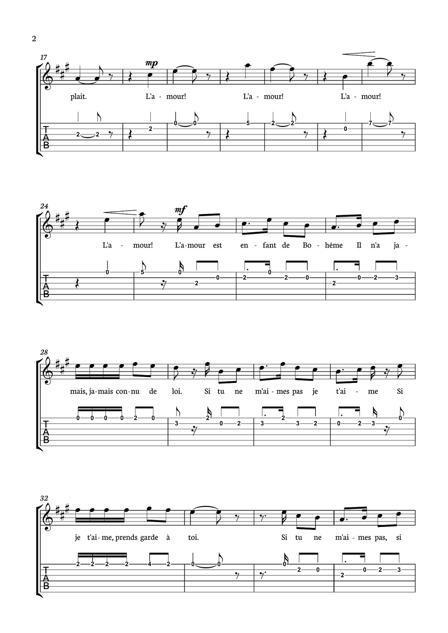 Habanera from Carmen for Classical Guitar with tab Acoustic Guitar scores gallery preview page 2