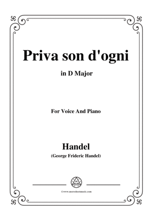 Book cover for Handel-Priva son d'ogni,from 'Giulio Cesare',in D Major,for Voice and Piano