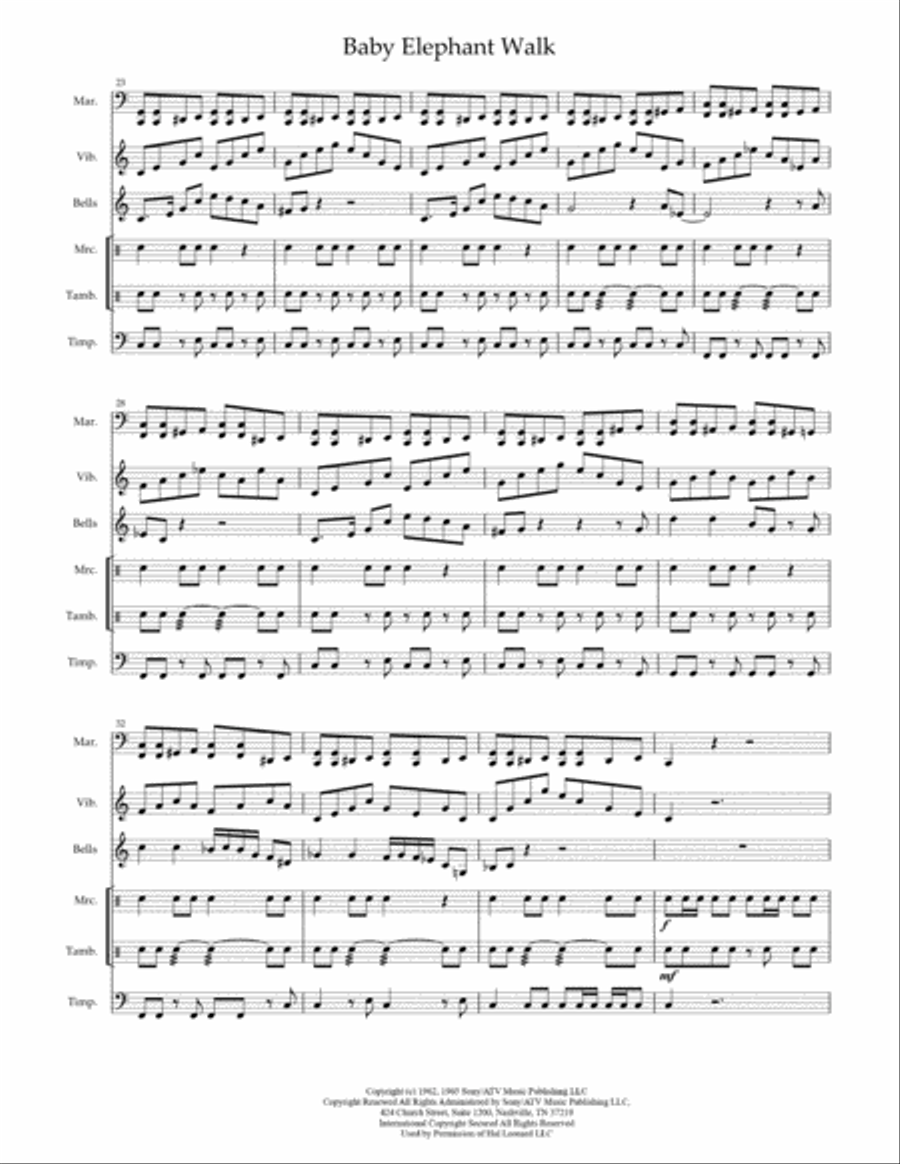 Baby Elephant Walk from the Paramount Picture HATARI! Percussion Ensemble scores gallery preview page 5