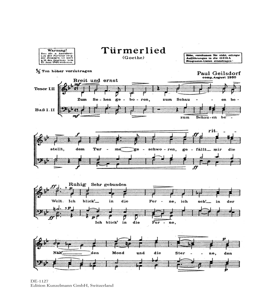 Türmerlied (Song of the tower guards) Men's Choir scores gallery preview page 2