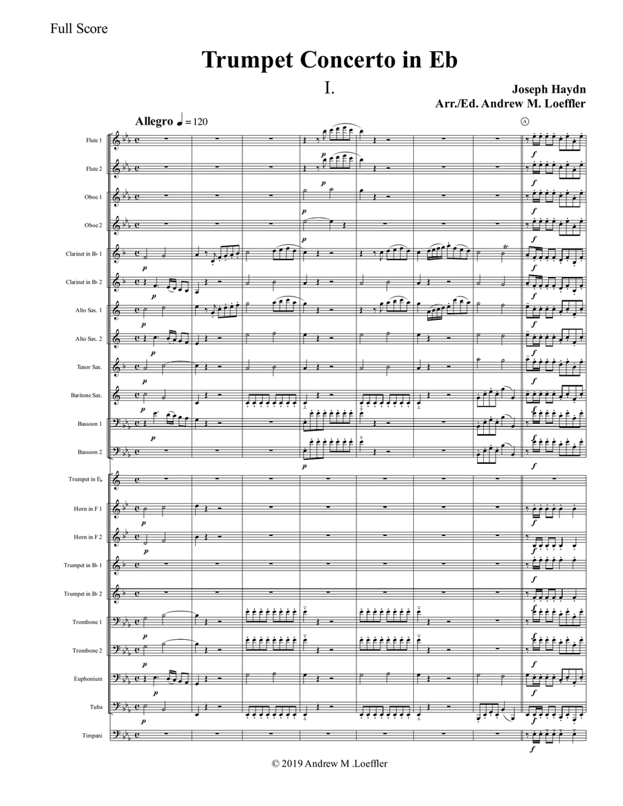 Haydn - Trumpet Concerto in Eb transcribed for Concert Band - First Movement (Score and Parts) image number null