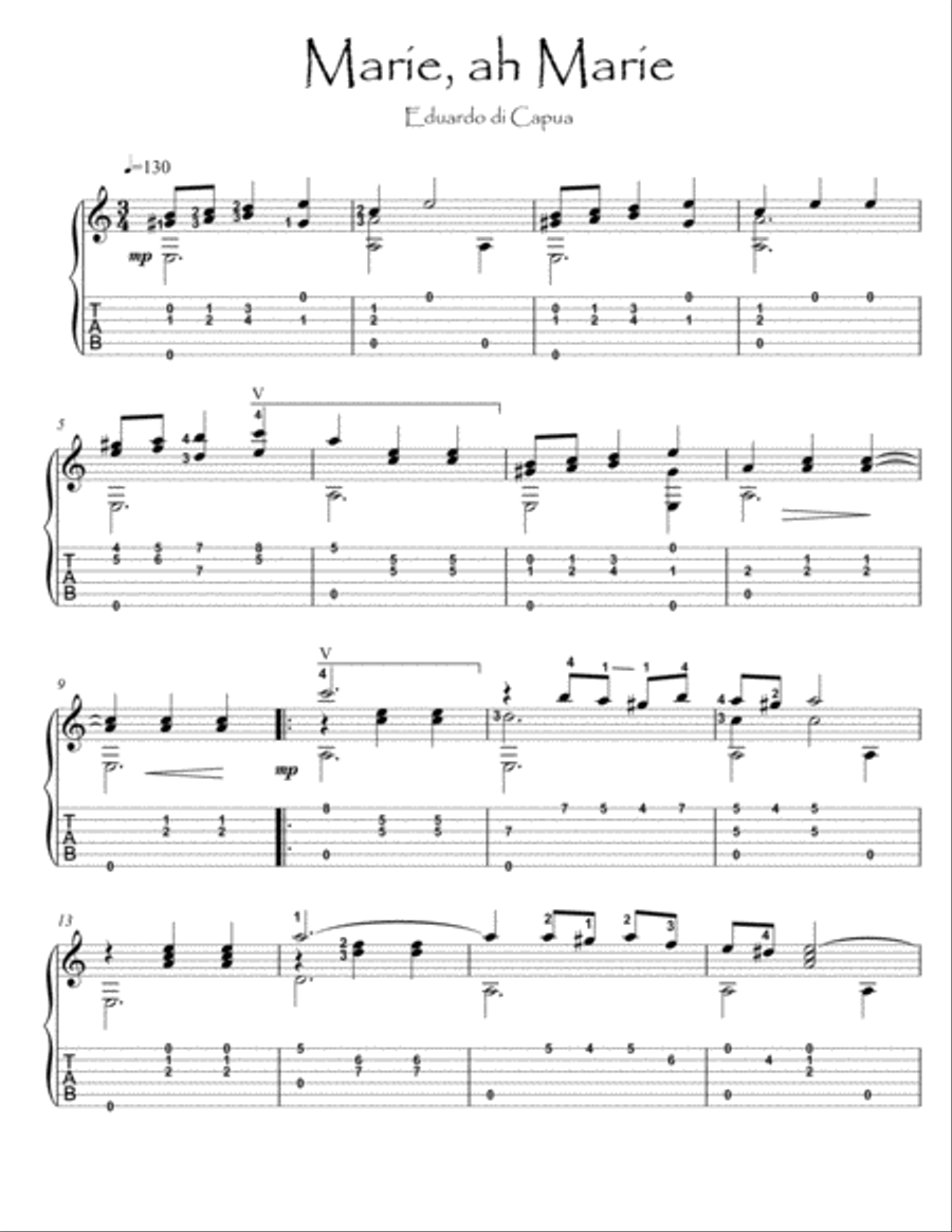 Marie ah Marie neapolitan guitar solo fingerstyle Marie ah Marie neapolitan guitar solo fingerstyle Acoustic Guitar scores gallery preview page 1