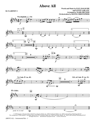 Above All (arr. Mark Brymer) - Bb Clarinet 2