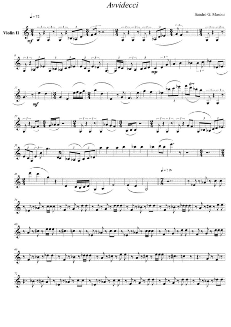 Avvidecci (Violin II part) String Quartet scores gallery preview page 1