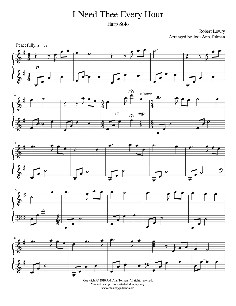 I Need Thee Every Hour, Harp Solo Harp scores gallery preview page 2