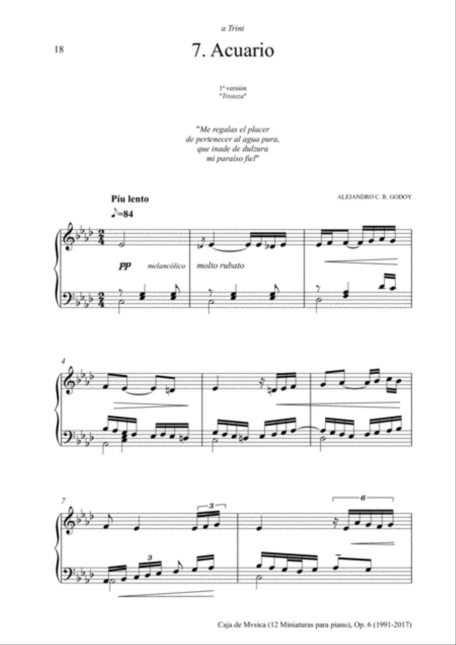 Caja de Mvsica, Op.6 (2017) 7. Acuario Piano Solo scores gallery preview page 1
