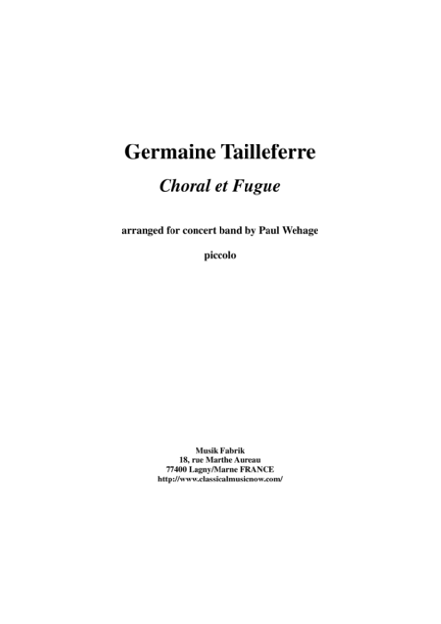 Germaine Tailleferre : Choral et Fugue, arranged for concert band by Paul Wehage - Piccolo part Concert Band scores gallery preview page 1
