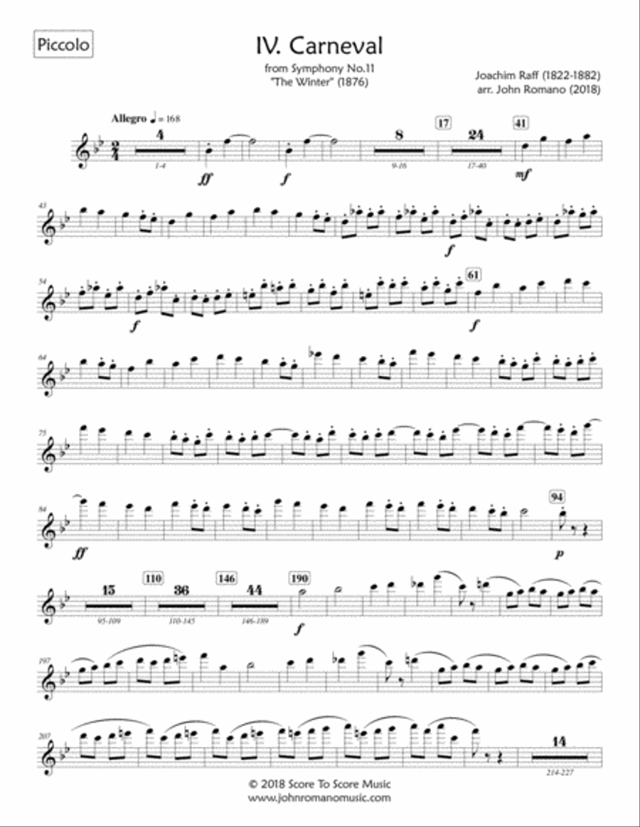 Joachim Raff - Winter Symphony Mvt.4 (Carnival) - PARTS ONLY Concert Band scores gallery preview page 1