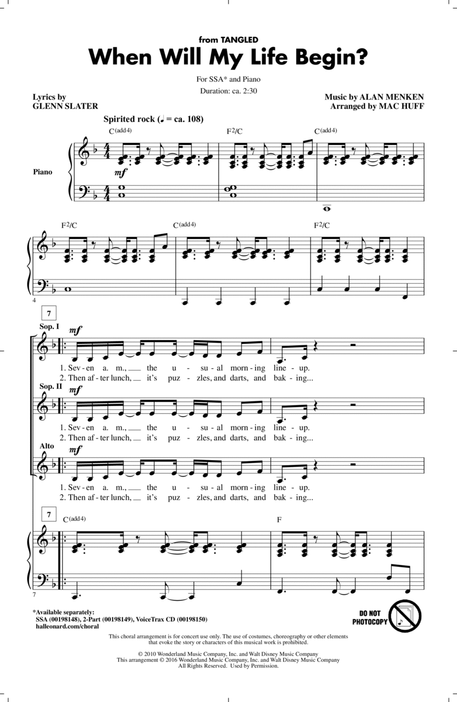 When Will My Life Begin? (from Tangled) (arr. Mac Huff) SSA scores gallery preview page 1