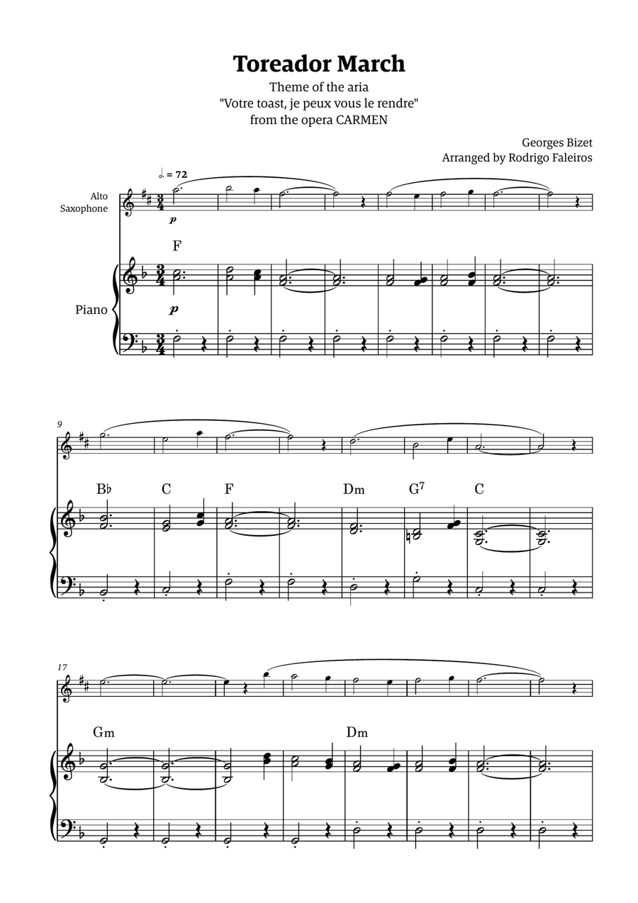 Toreador March (from the opera Carmen) - easy version Chamber Music scores gallery preview page 1