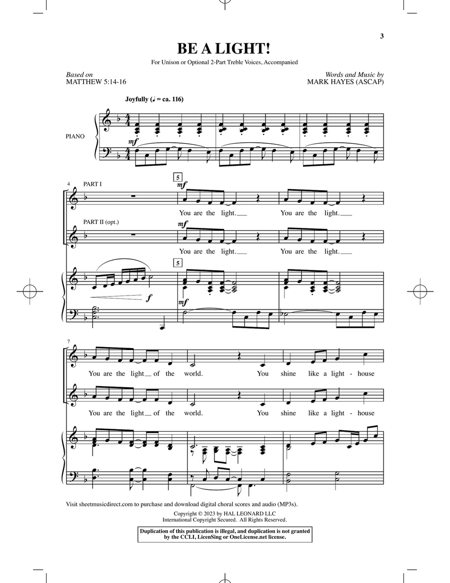 Be A Light! 2-Part scores gallery preview page 1