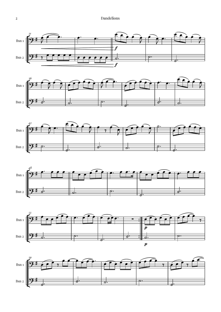 Dandelions Woodwind Duet scores gallery preview page 2