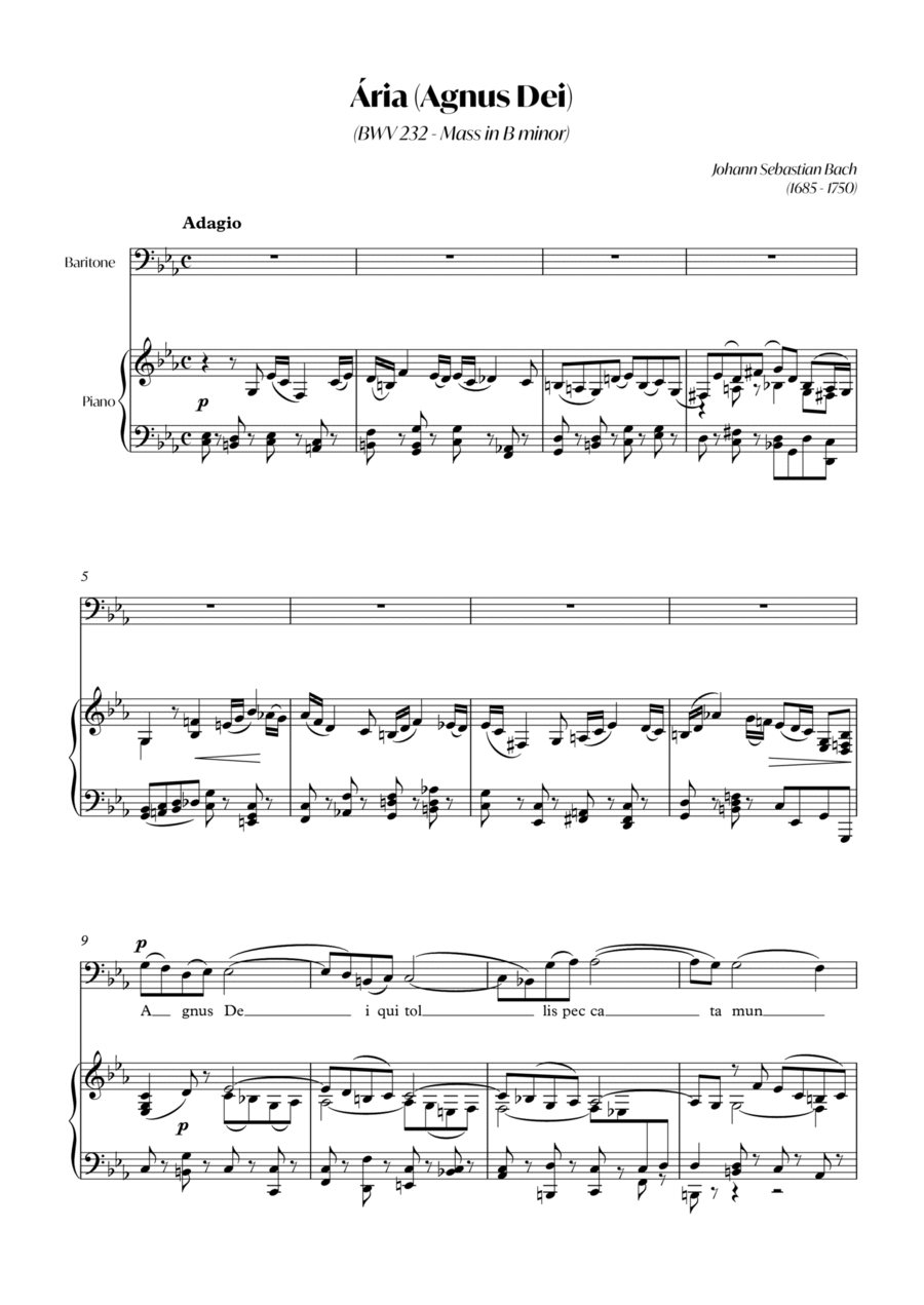 Aria (Agnus dei) from the Mass in B Minor (BACH) - Baritone Cm Piano, Vocal, Guitar scores gallery preview page 1