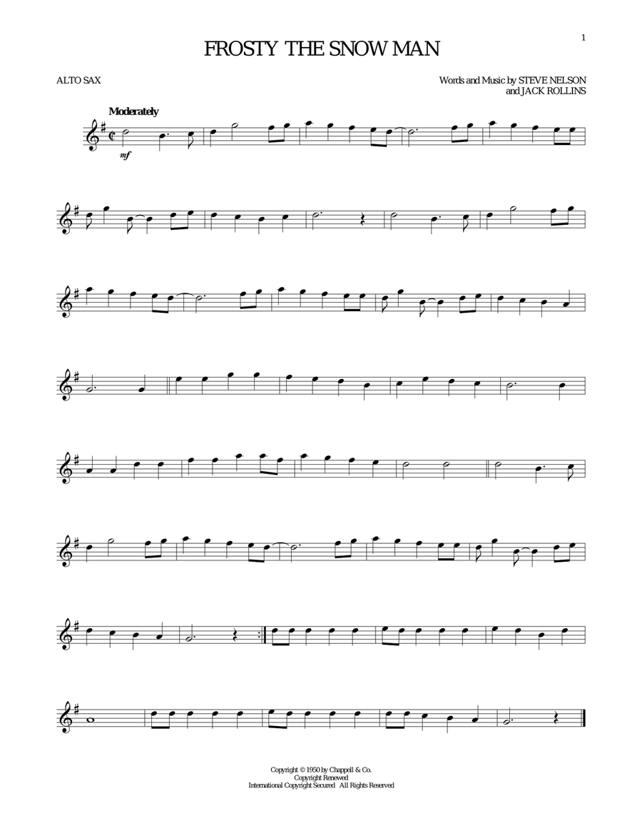 Frosty The Snow Man Alto Saxophone scores gallery preview page 1