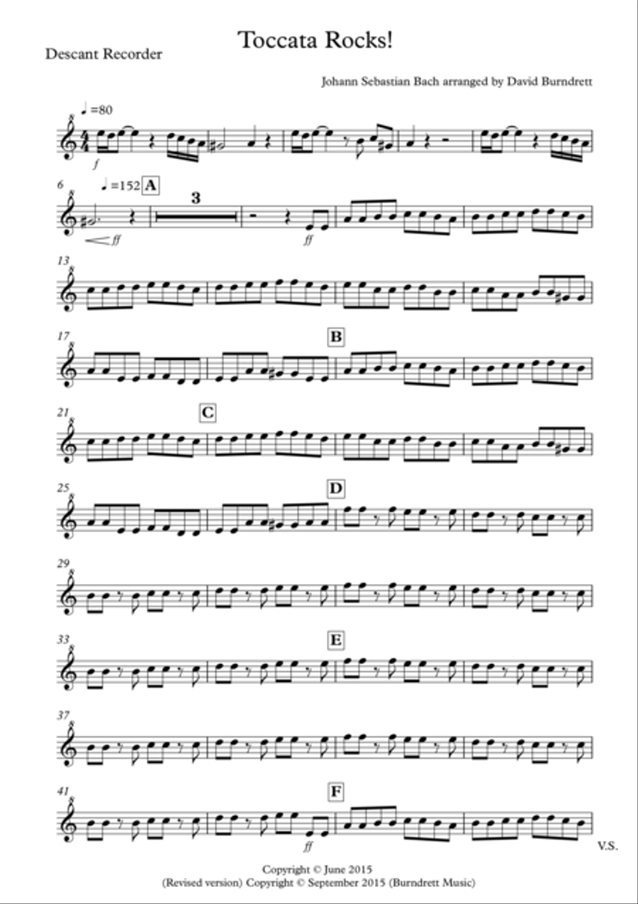 Toccata by Bach Rocks! for Recorder Quartet Recorder scores gallery preview page 4