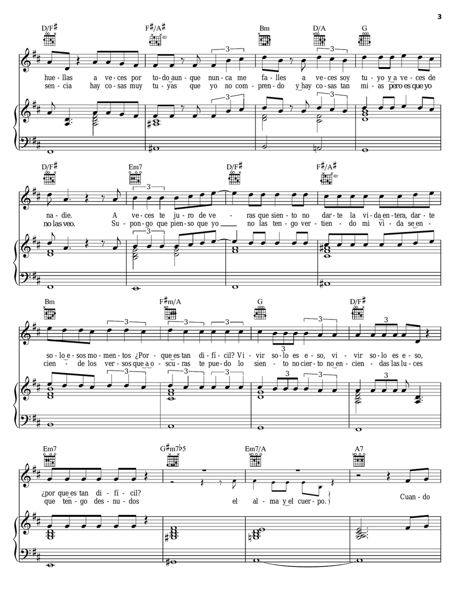 Cuando Nadie Me Ve Piano, Vocal, Guitar scores gallery preview page 3
