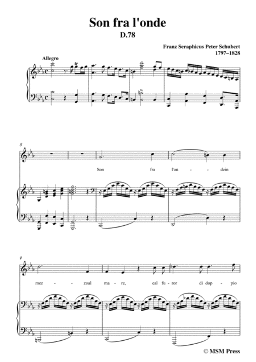 Schubert-Son fra l'onde,in c minor,for Voice&Piano Voice scores gallery preview page 3
