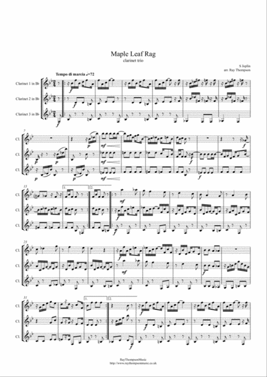 Scott Joplin: Maple Leaf Rag - clarinet trio Clarinet Trio scores gallery preview page 1