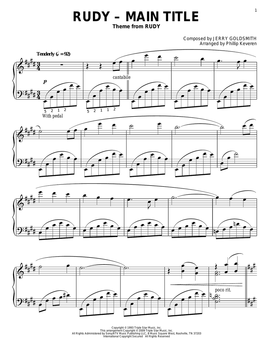 Rudy - Main Title (arr. Phillip Keveren) Piano Solo scores gallery preview page 1
