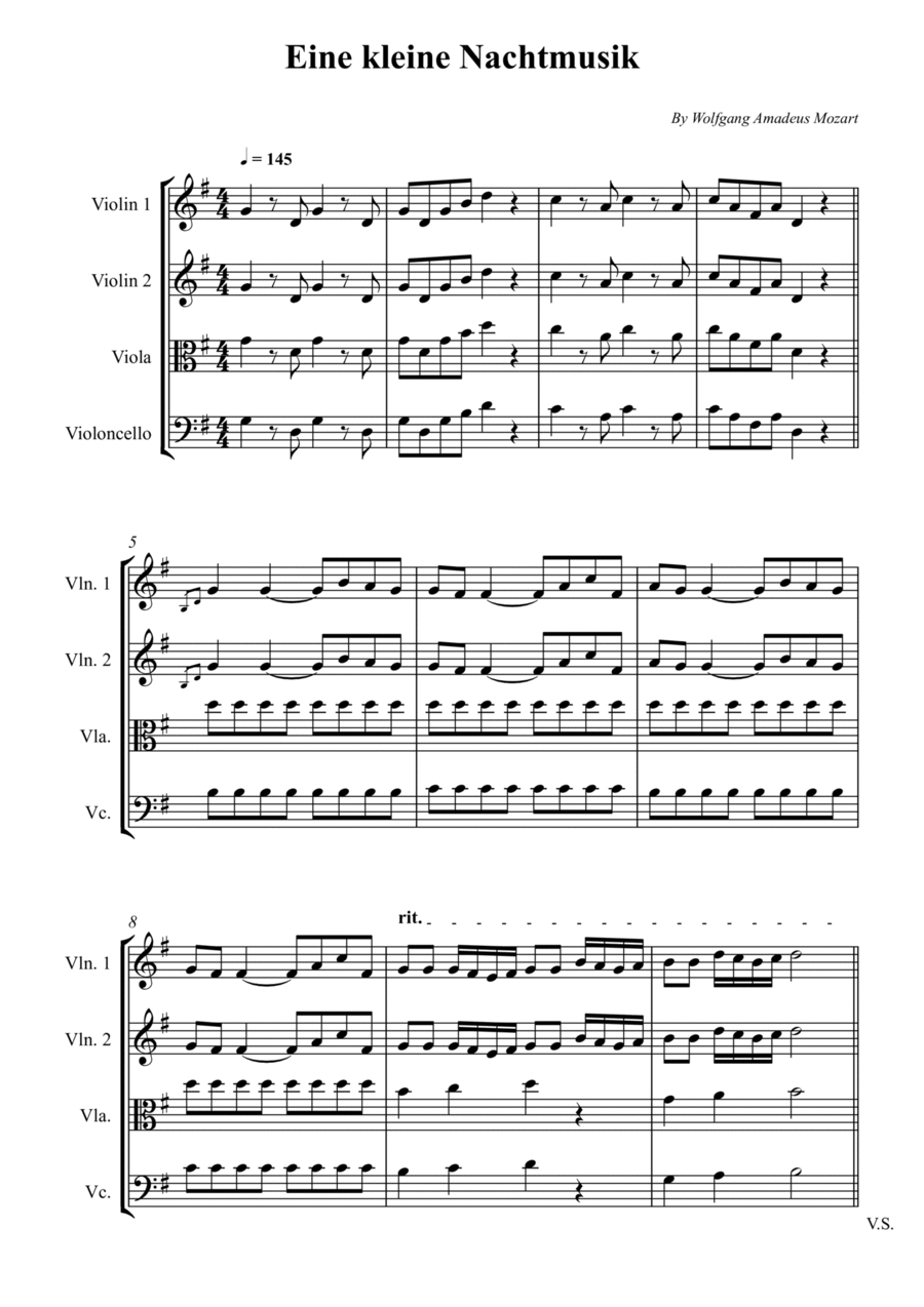 Eine kleine Nachtmusik (Easy) String Quartet scores gallery preview page 1