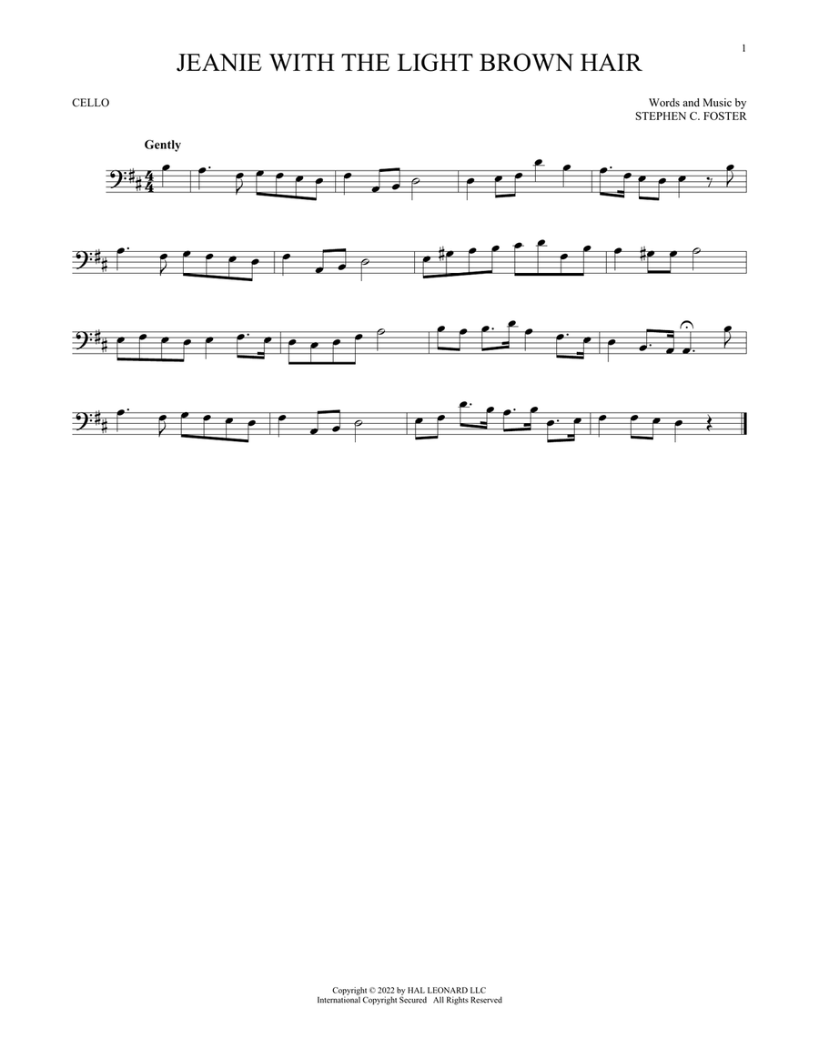Jeanie With The Light Brown Hair Cello Solo scores gallery preview page 1