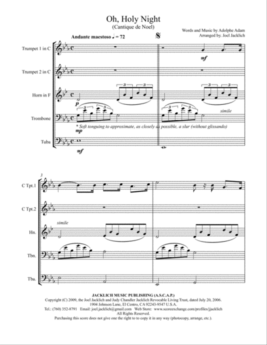 O Holy Night arranged for Brass Quintet Brass Quintet scores gallery preview page 2