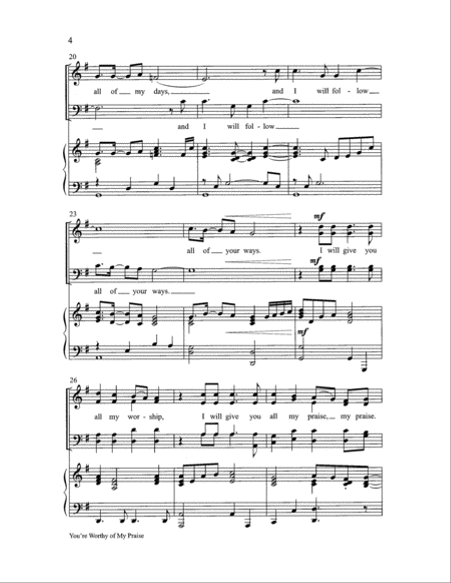 You're Worthy of My Praise with O Worship the King 4-Part scores gallery preview page 4
