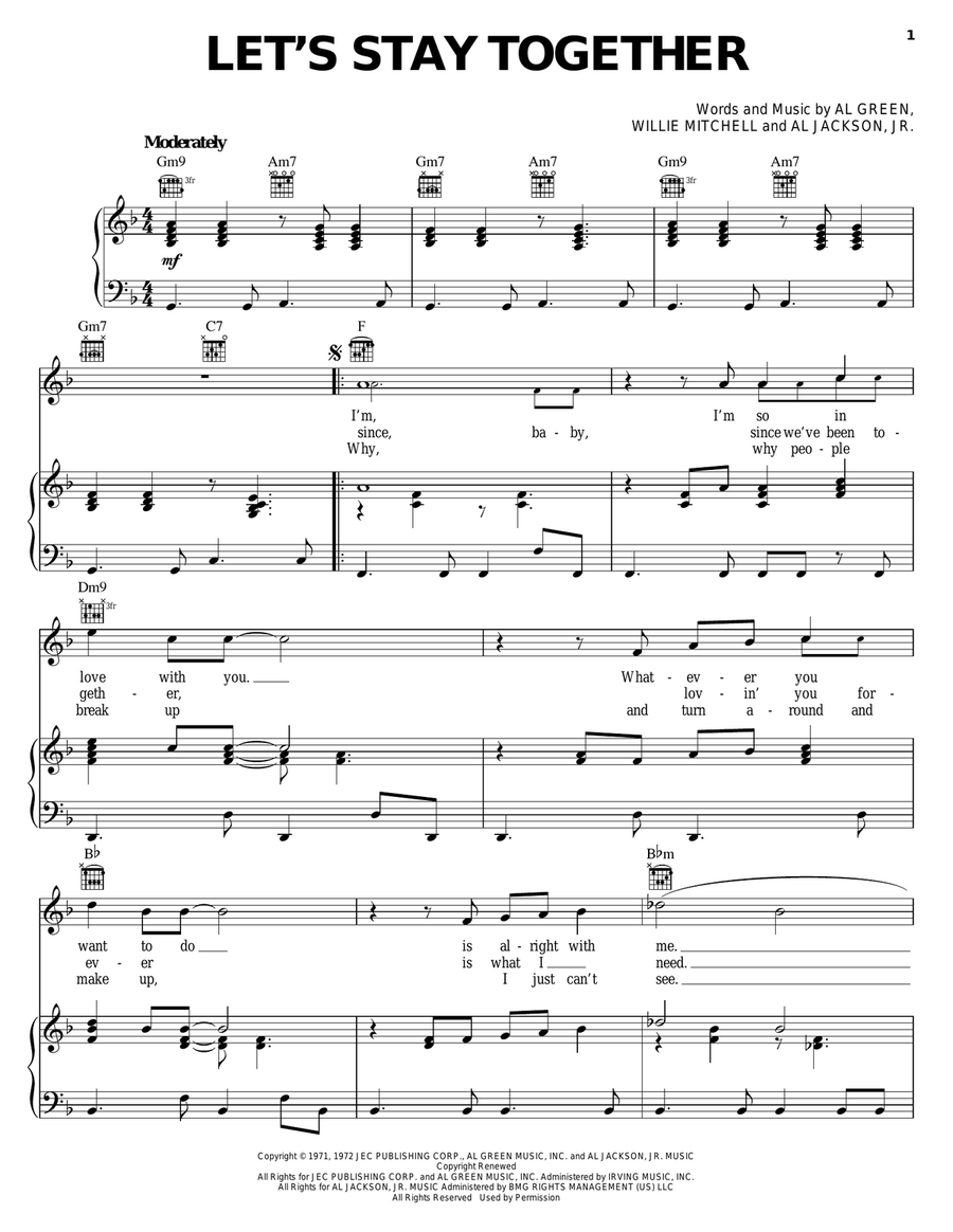 Let's Stay Together Piano, Vocal, Guitar scores gallery preview page 1