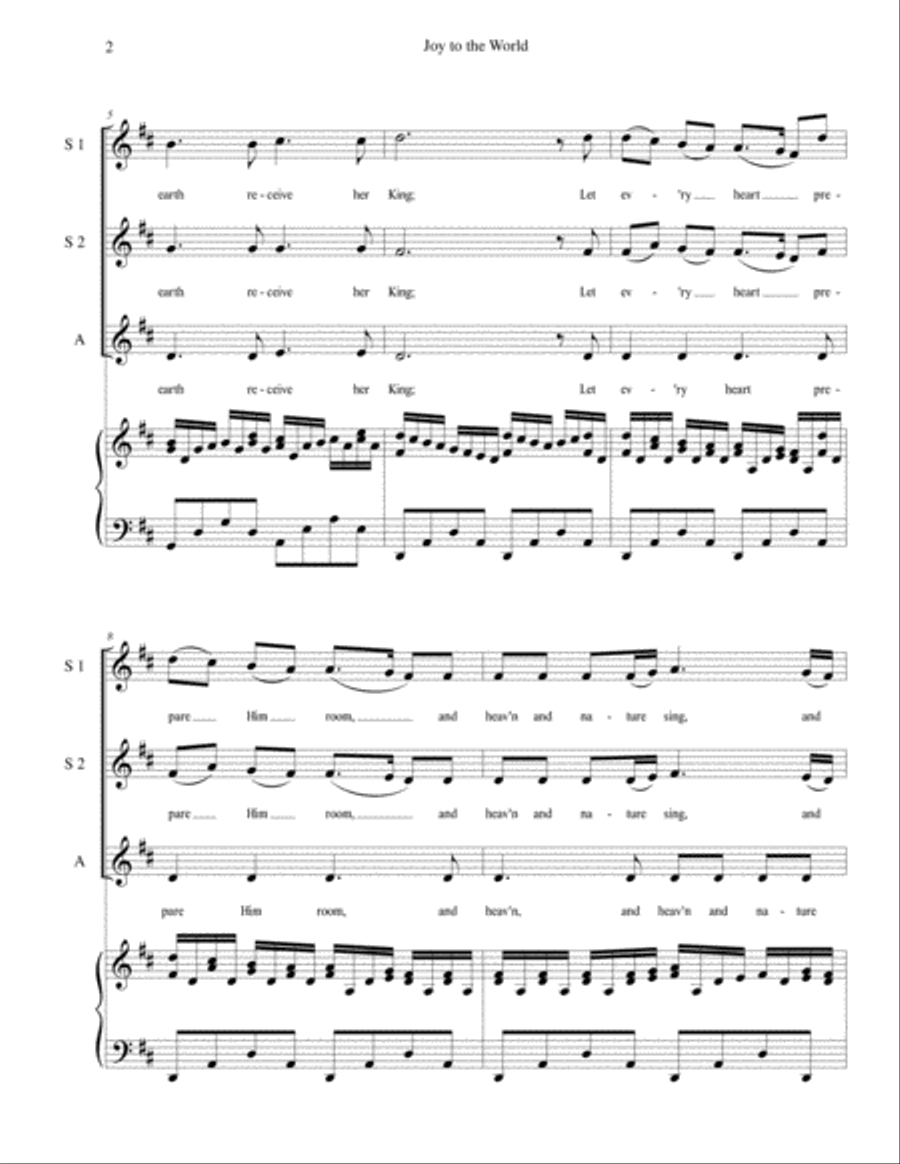 Joy to the World - for SSA choir with piano accompaniment SSA scores gallery preview page 2