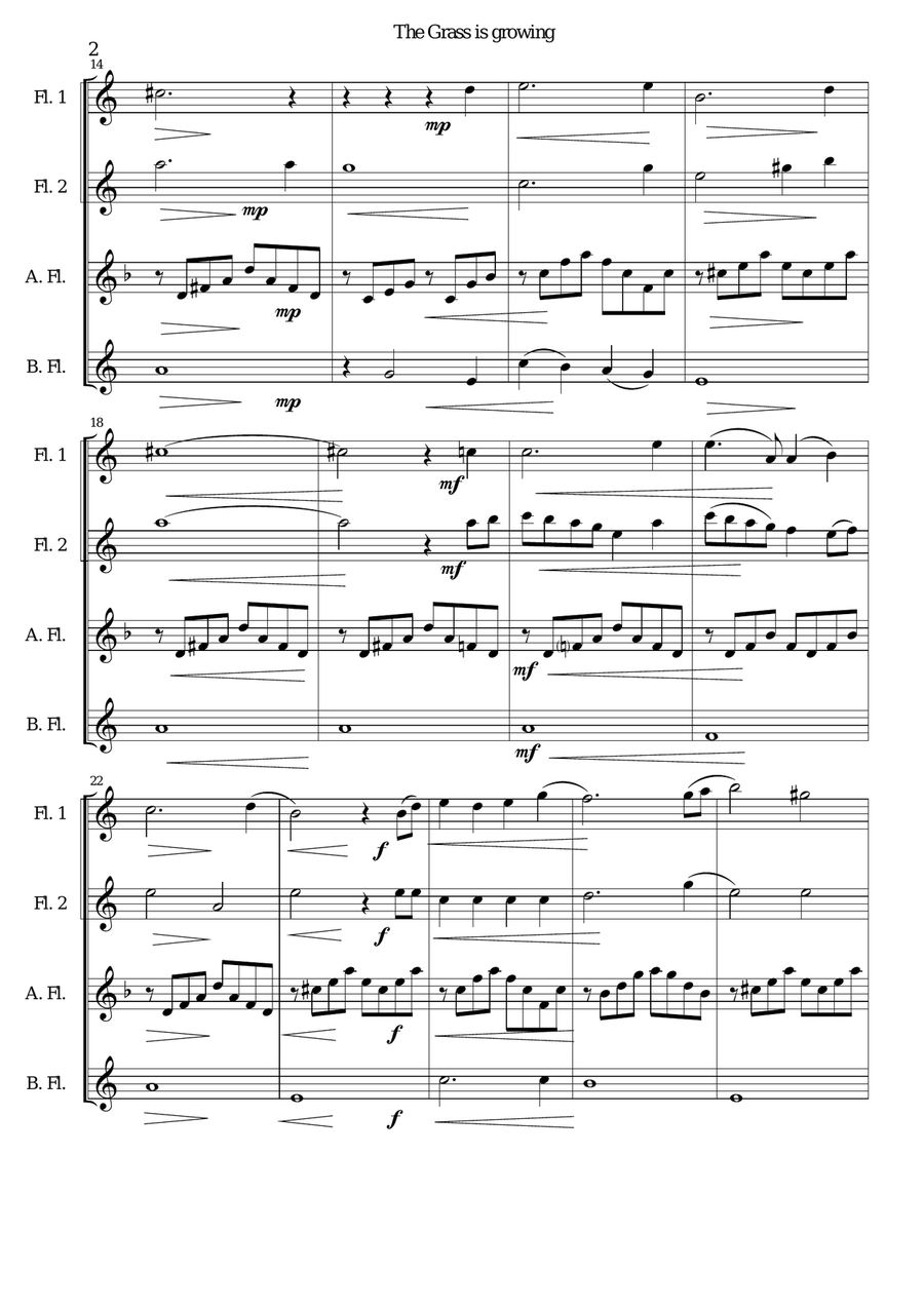 The Grass is Growing - for flute quartet Flute Quartet scores gallery preview page 2
