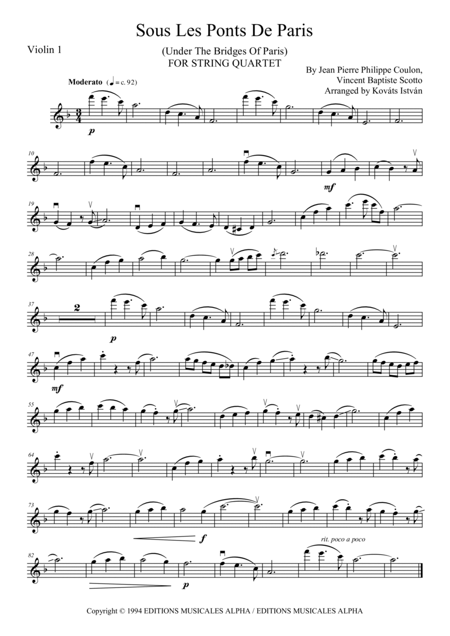 Sous Les Ponts De Paris String Quartet scores gallery preview page 1