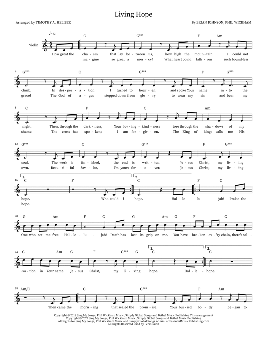 Living Hope Violin Solo scores gallery preview page 1