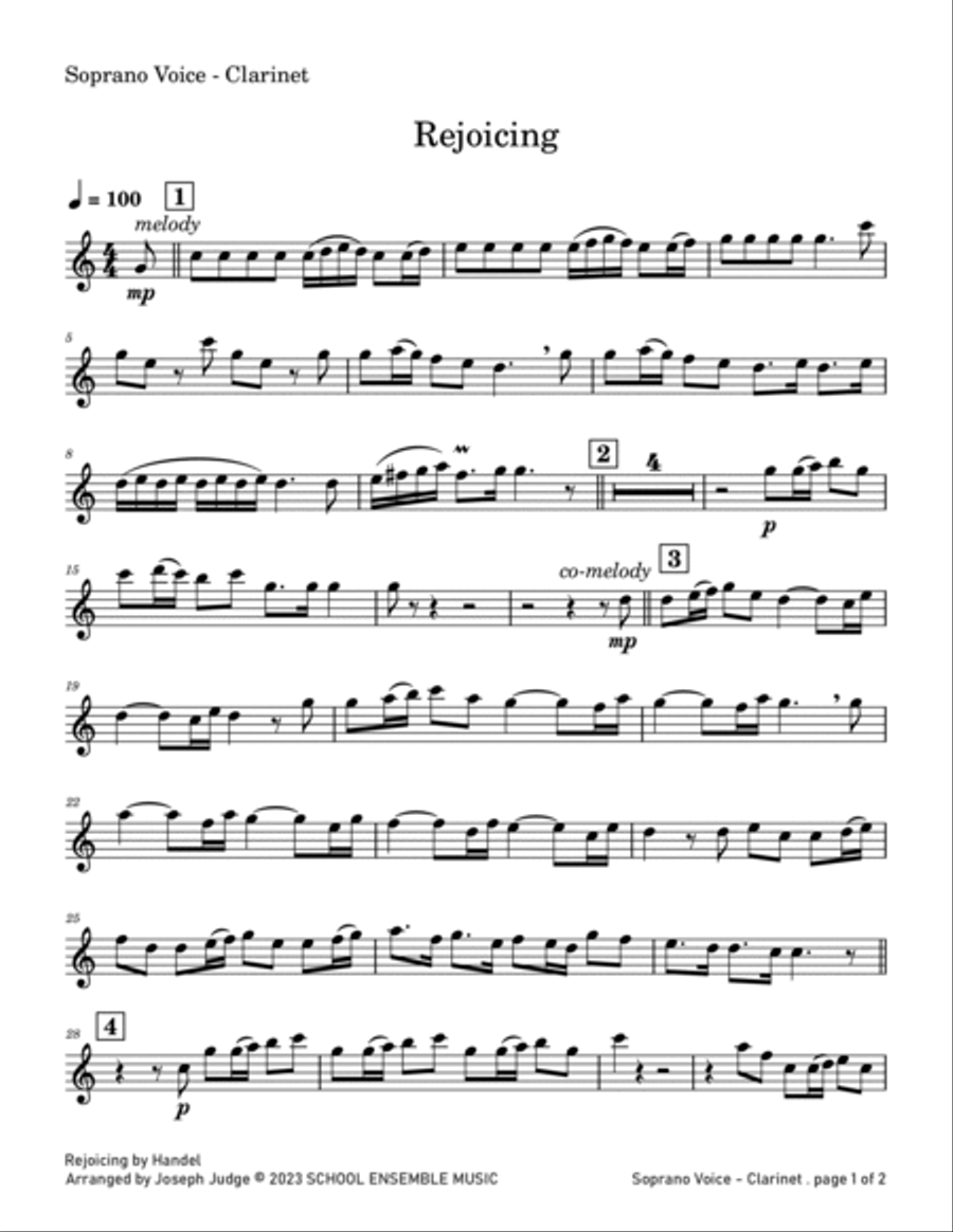 Rejoicing by Handel for Clarinet Quartet in Schools Clarinet Quartet scores gallery preview page 6