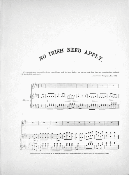 No Irish Need Apply. Original Song