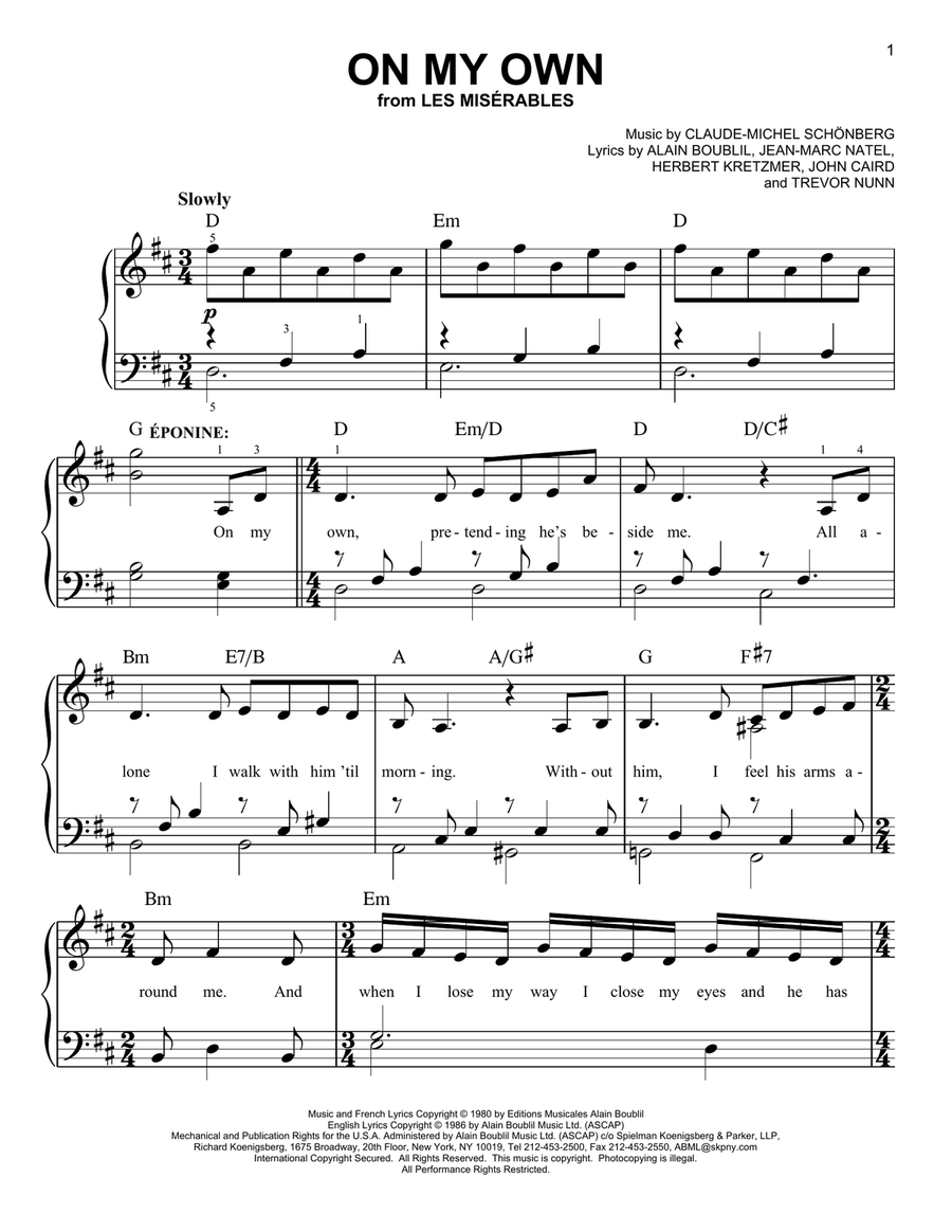 On My Own Easy Piano scores gallery preview page 1