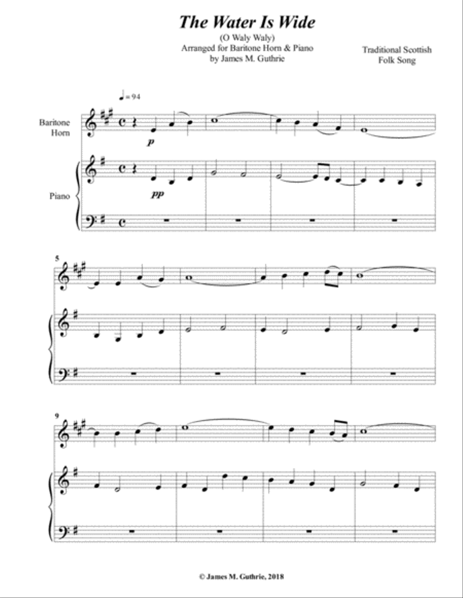 The Water is Wide for Baritone Horn & Piano Baritone Horn TC scores gallery preview page 1