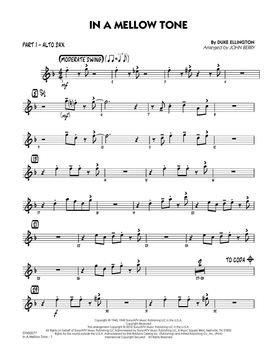 In A Mellow Tone - Part 1 - Eb Alto Sax Jazz Ensemble scores gallery preview page 1